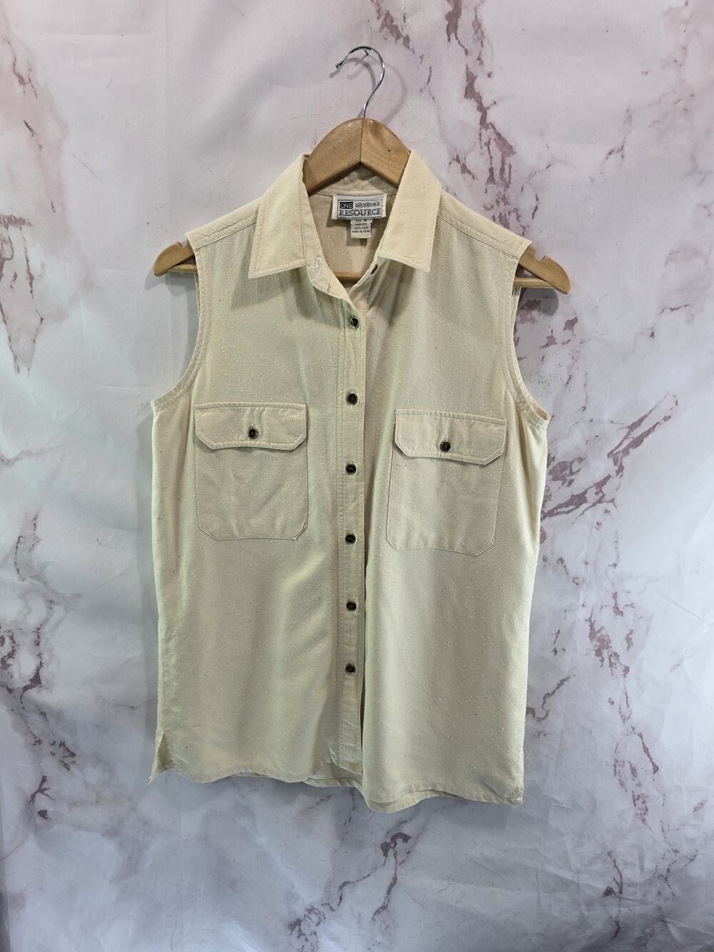Vintage Tank Top Womens Medium Cream Silk Flannel 90s Button Up